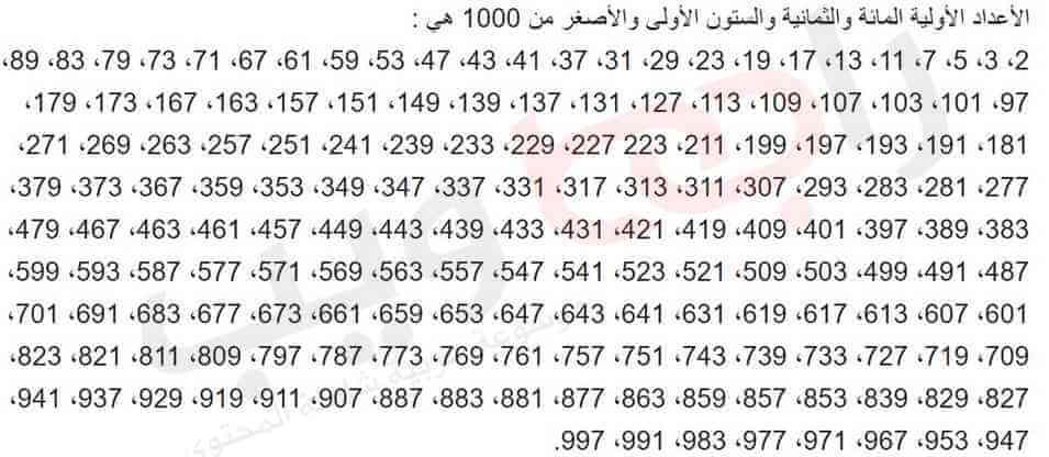 جميع الأعداد الأولية جميع الأعداد الأولية